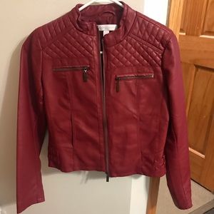 Faux red leather jacket